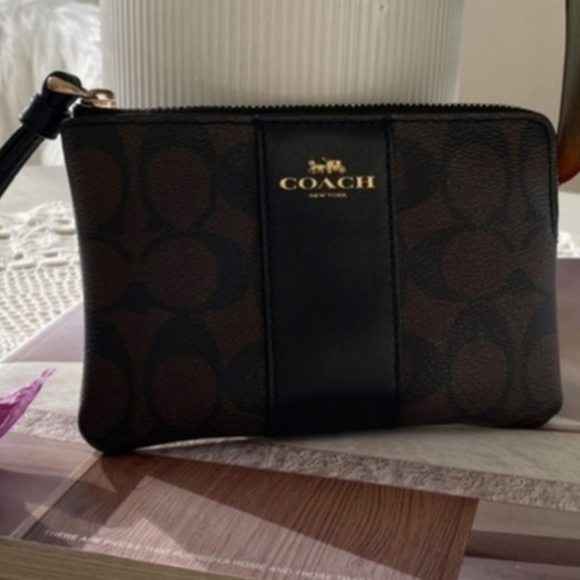 Coach Handbags - Coach Signature Black and Brown Wristlet